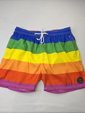 Exist Swim Men's Rainbow Striped Swim Trunks Size XL Pride Gay NWOT B-3872